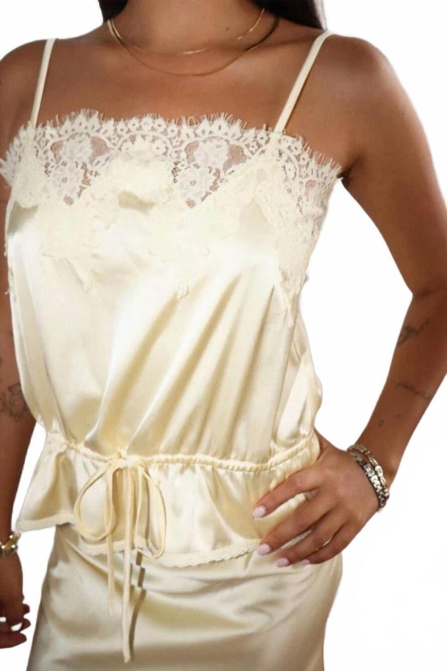 NEW BAILEY ROSE lace trim satin cami top in butter